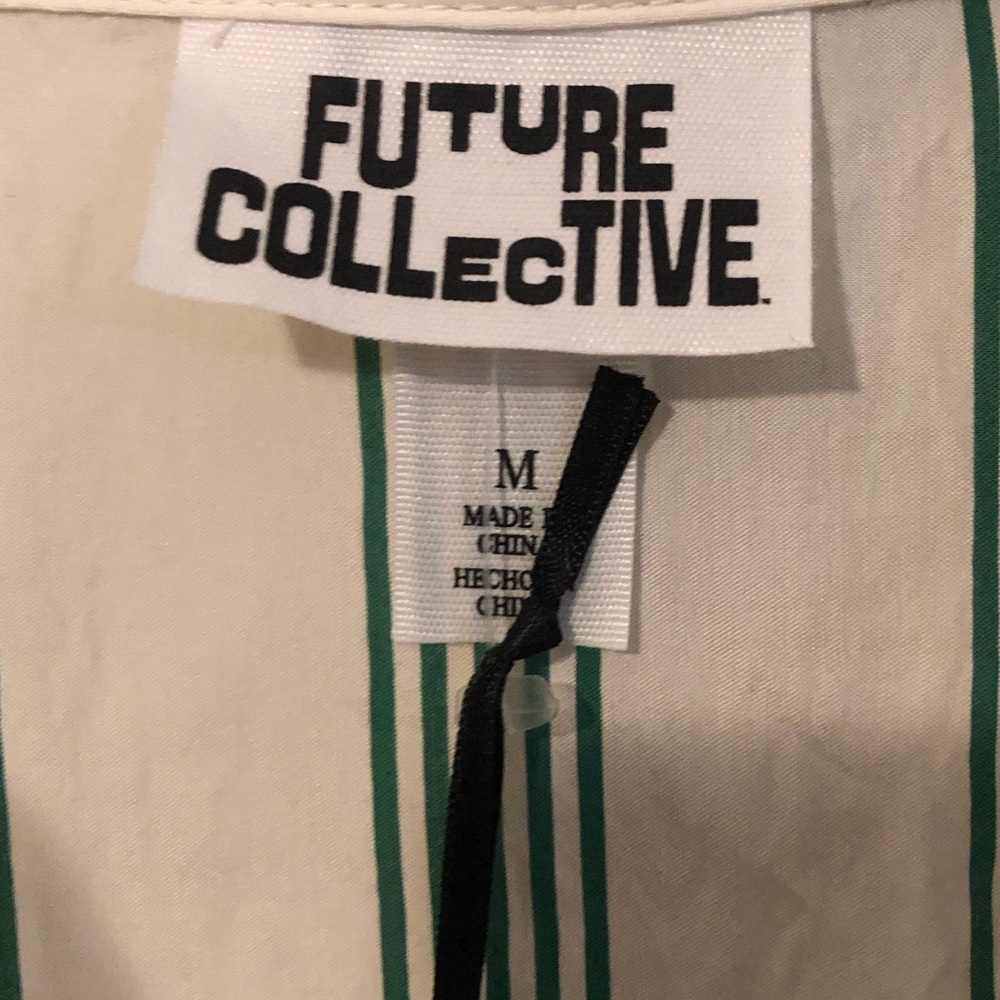 Green Striped Cropped Button Down Shirt - Picture 2 of 3